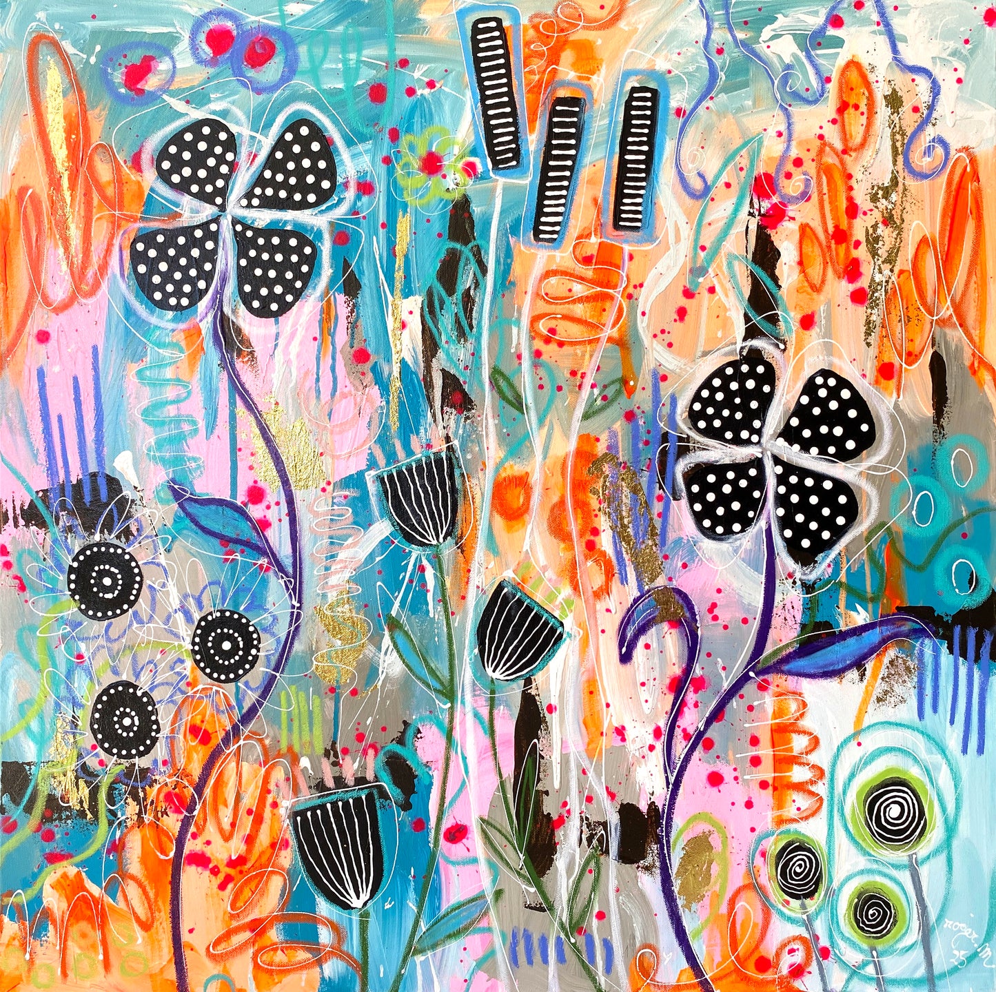 Petites Fleurs Noires - 80 x 80 cm