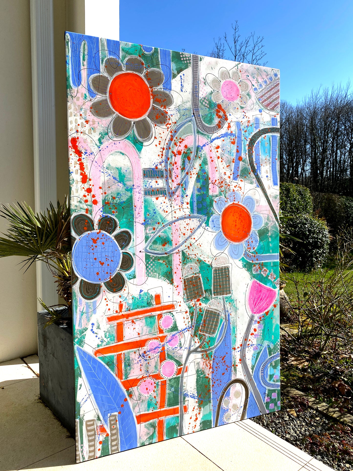 Pluie du Matin dans mon jardin - 146 x 86 cm -