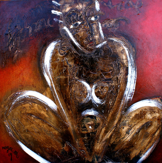 Léonne sur Fond Rouge - 100 x 100 cm