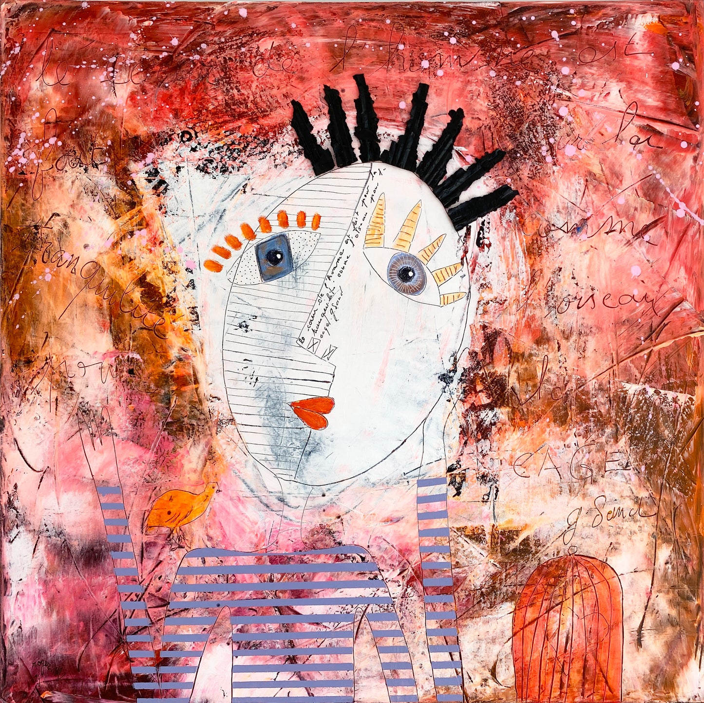 L'Oiseau en Cage - 80 x 80 cm