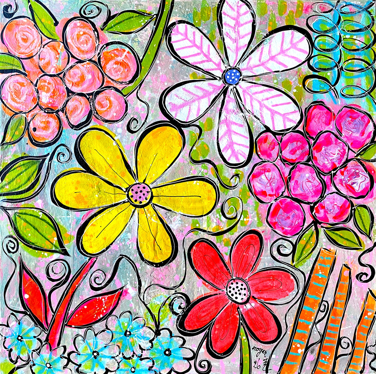 Fleurs Seventies - 60 x 60 cm