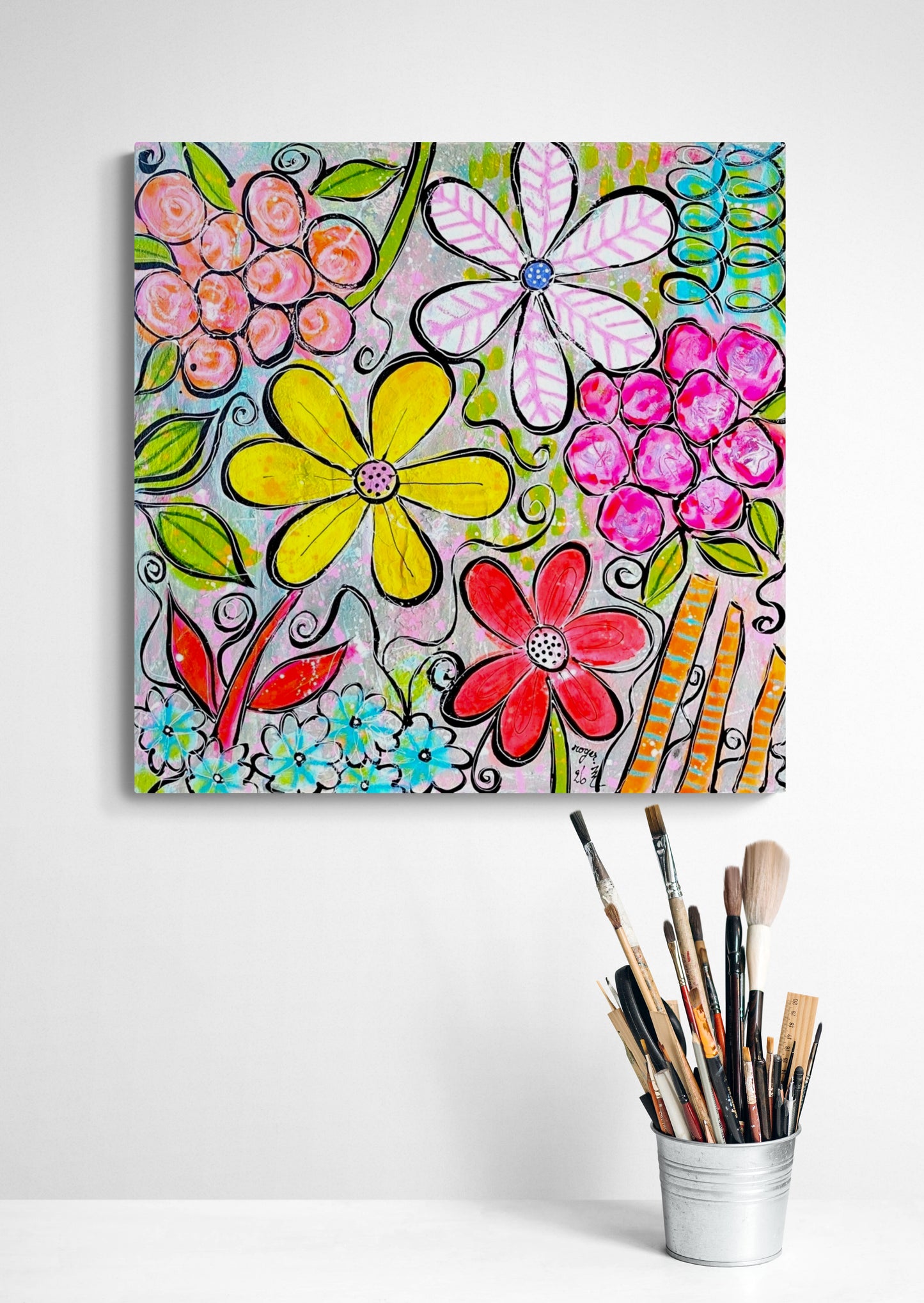 Fleurs Seventies - 60 x 60 cm